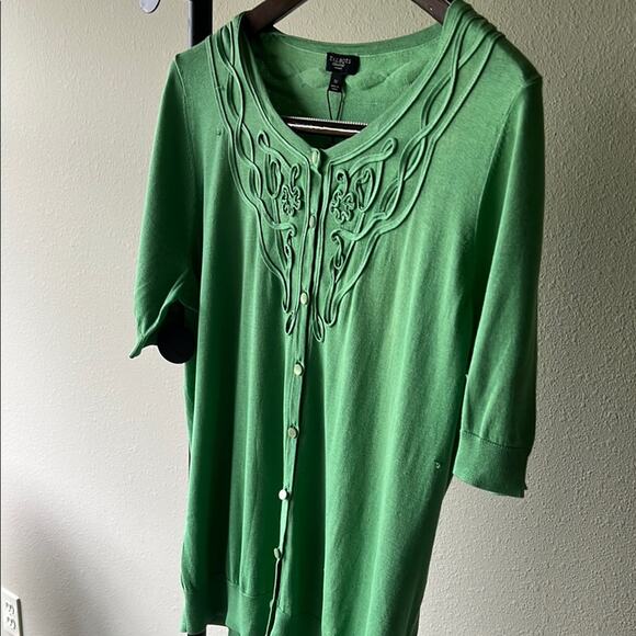 NWT Talbots Silk/Cotton Green Embroidered Cardigan - size 1X - Picture 6 of 13
